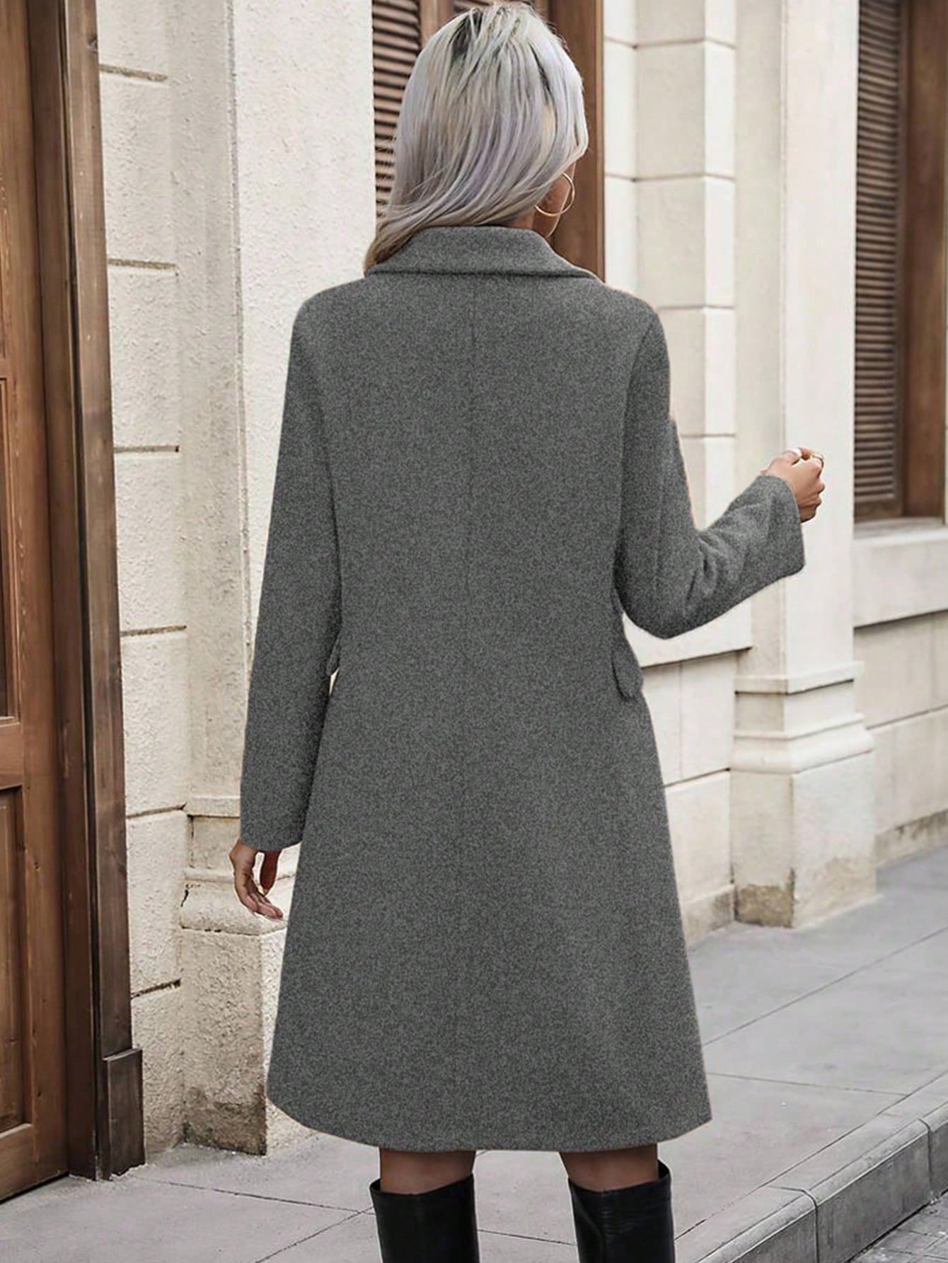 Women's Solid Color Lapel Double Breasted Casual Jacket