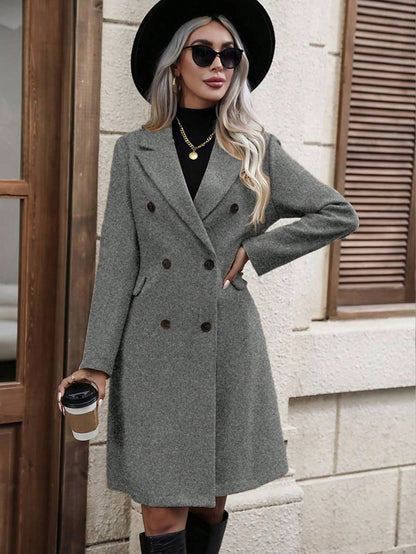 Women's Solid Color Lapel Double Breasted Casual Jacket